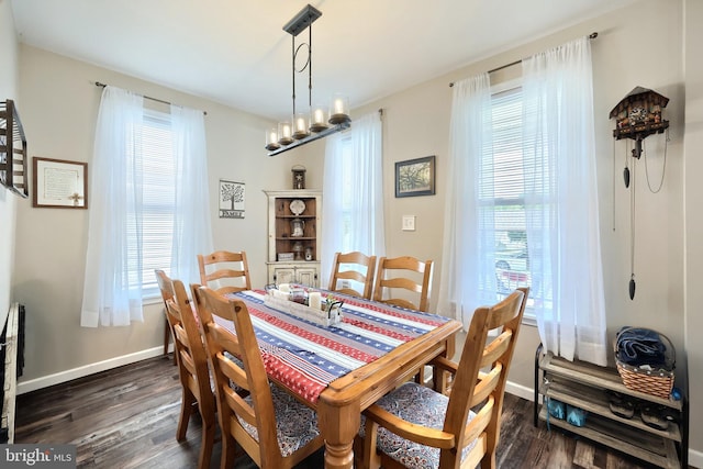 75 Railroad Ave, York Haven, PA 17370 - dining area featuring healthy amount of natural light, dark wood-style flooring, and a chandelier