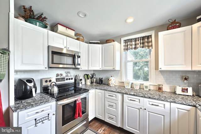 75 Railroad Ave, York Haven, PA 17370 - kitchen with appliances with stainless steel finishes, white cabinets, tasteful backsplash, and recessed lighting