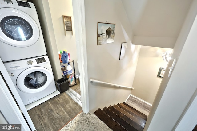 75 Railroad Ave, York Haven, PA 17370 - laundry room featuring stacked washer and clothes dryer and wood finished floors