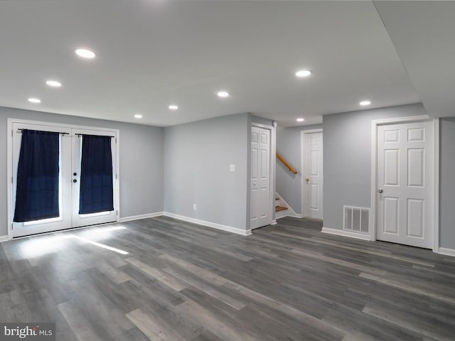 8175 Stone Bridge Rd, Greencastle, PA 17225 - unfurnished room featuring dark wood-style floors, recessed lighting, french doors, and stairway