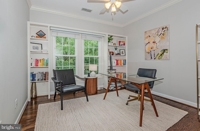 712 Arch Hall Ln, Alexandria, VA 22314 - office space featuring a ceiling fan, ornamental molding, and wood finished floors