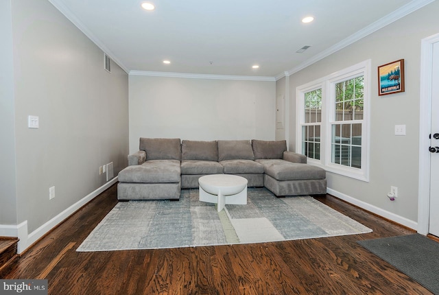 712 Arch Hall Ln, Alexandria, VA 22314 - living area with wood finished floors, ornamental molding, and recessed lighting