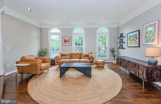 712 Arch Hall Ln, Alexandria, VA 22314 - living room with wood finished floors, crown molding, and recessed lighting