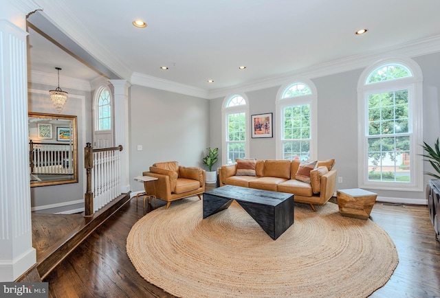 712 Arch Hall Ln, Alexandria, VA 22314 - living area featuring dark wood-style flooring, crown molding, and recessed lighting