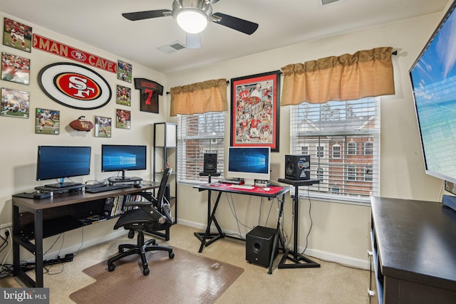 15219 N Berwick Ln, Upper Marlboro, MD 20774 - office space featuring ceiling fan, light carpet, and healthy amount of natural light