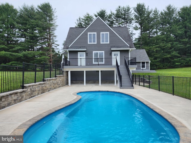2508 Flagg Meadow Ct, Finksburg, MD 21048 - back of house featuring stairs, a patio, a fenced backyard, and a shingled roof