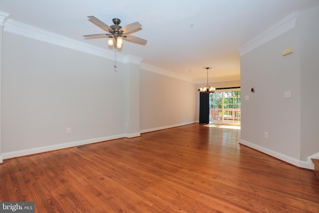 2066 Capstone Cir, Herndon, VA 20170 - unfurnished room with a chandelier, wood finished floors, ceiling fan, and crown molding