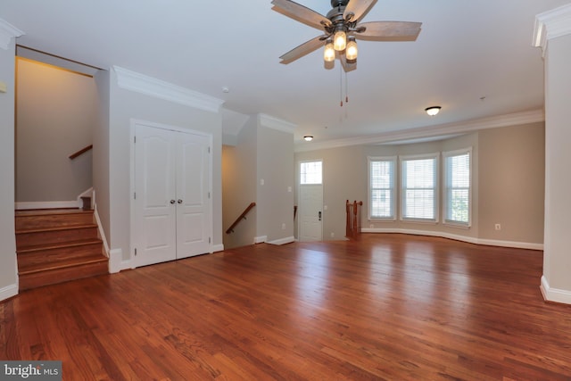 2066 Capstone Cir, Herndon, VA 20170 - unfurnished living room with ornamental molding, wood finished floors, and a ceiling fan