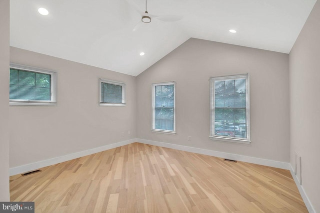 166 Neil Ct, Princeton, NJ 08540 - spare room with light wood-type flooring, plenty of natural light, ceiling fan, vaulted ceiling, and recessed lighting