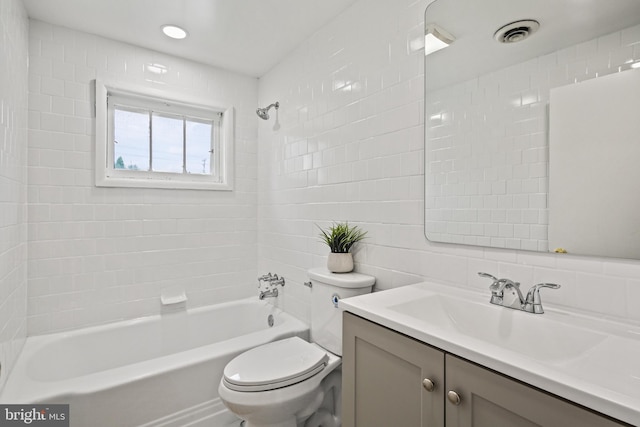 8328 Merrymount Dr, Baltimore, MD 21244 - full bath with vanity, tile walls, bathtub / shower combination, and decorative backsplash
