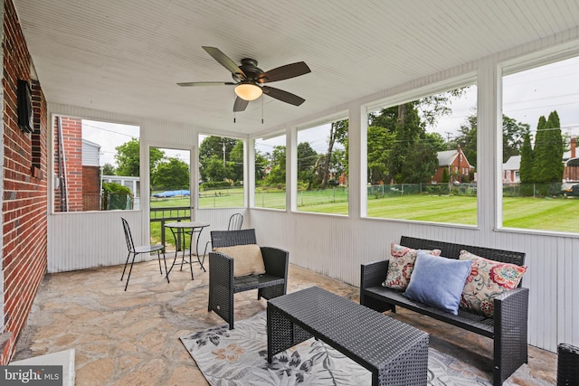 8328 Merrymount Dr, Baltimore, MD 21244 - sunroom with an outdoor hangout area and a ceiling fan