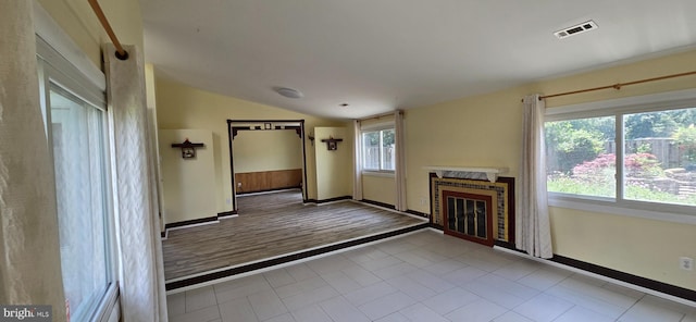 350 Juniper Ct, Herndon, VA 20170 - unfurnished living room with vaulted ceiling and tile patterned floors