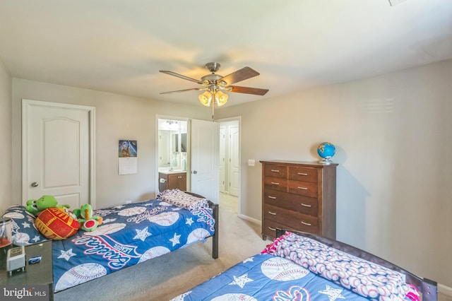7129 Durrette Rd, Ruther Glen, VA 22546 - bedroom with carpet, a ceiling fan, and ensuite bathroom