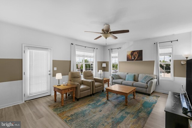 7129 Durrette Rd, Ruther Glen, VA 22546 - living room featuring a ceiling fan and wood finished floors