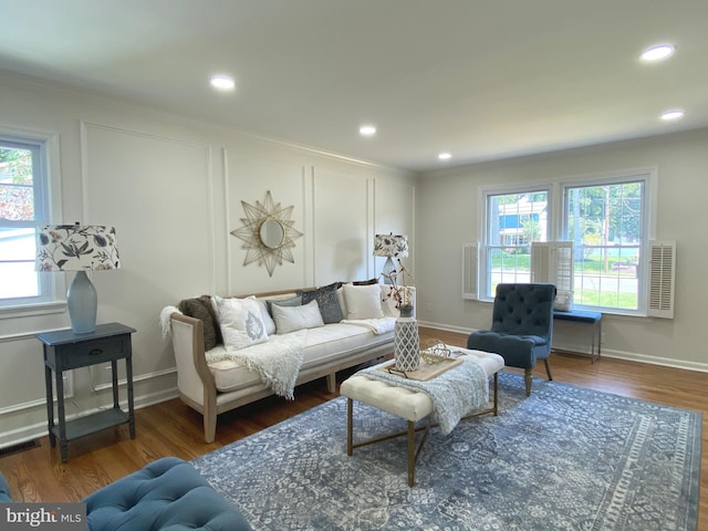 3103 Woodhaven Dr, Cinnaminson, NJ 08077 - living area featuring plenty of natural light, wood finished floors, recessed lighting, and crown molding