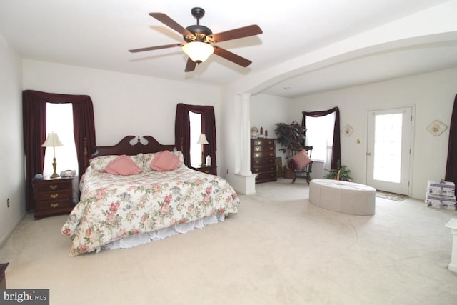 802 Chesapeake Ct, Newark, DE 19702 - bedroom with carpet, a ceiling fan, and arched walkways