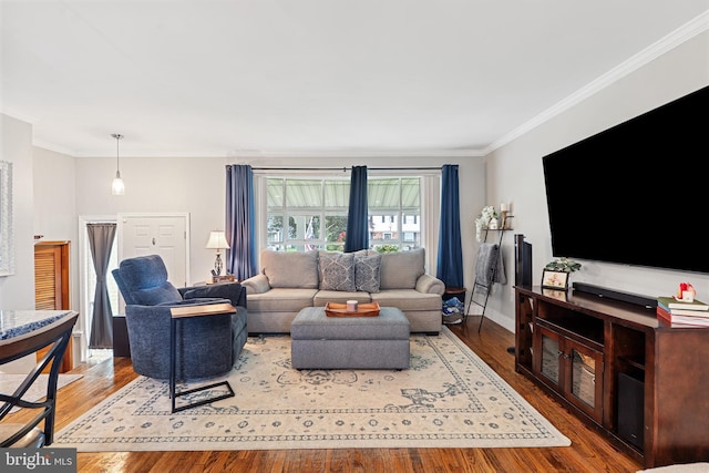 202 E Franklin Ave, Edgewater Park, NJ 08010 - living room featuring crown molding and wood finished floors