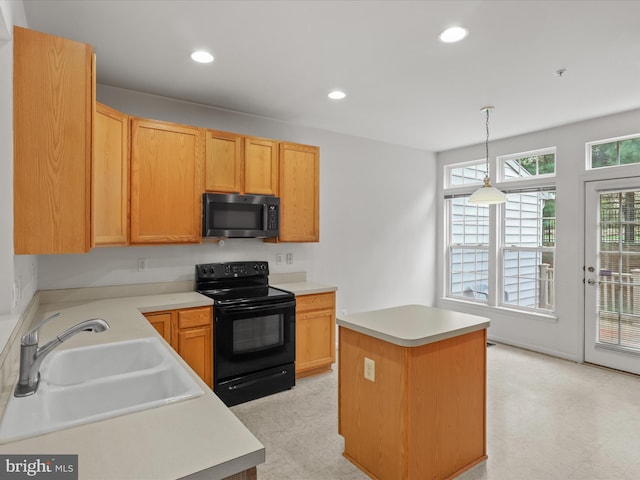 2135 Vittoria Ct Unit 33, Bowie, MD 20721 - kitchen with black range with electric cooktop, light countertops, recessed lighting, and a center island