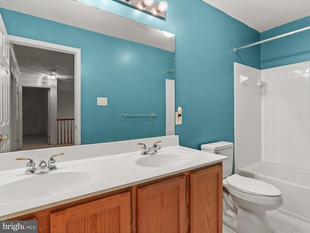 2135 Vittoria Ct Unit 33, Bowie, MD 20721 - bathroom with double vanity, shower / bathtub combination, tile patterned flooring, and ceiling fan