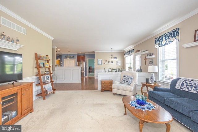 1 Chase Cir, Barto, PA 19504 - living area with ornamental molding, wainscoting, and light carpet