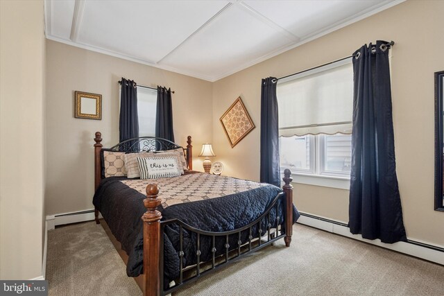 2465 Edgecomb Ave, Glenside, PA 19038 - carpeted bedroom featuring a baseboard heating unit and crown molding
