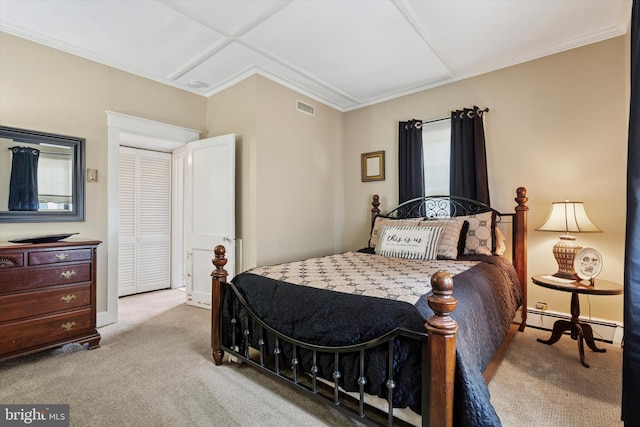 2465 Edgecomb Ave, Glenside, PA 19038 - bedroom featuring carpet floors, a baseboard radiator, and ornamental molding