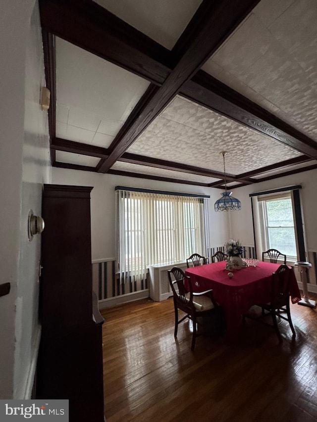 2004 N Jefferson St, Wilmington, DE 19802 - dining space with hardwood / wood-style floors, beam ceiling, and coffered ceiling