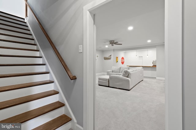 17723 Madaket Way, Lewes, DE 19958 - stairway featuring recessed lighting, ceiling fan, and carpet flooring