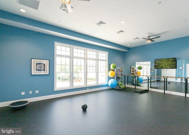 17723 Madaket Way, Lewes, DE 19958 - workout area with a ceiling fan, healthy amount of natural light, and recessed lighting