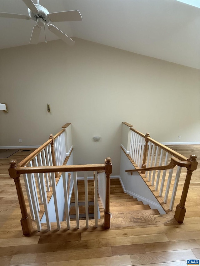 1303 Branchlands Dr, Charlottesville, VA 22901 - stairs featuring wood finished floors, lofted ceiling, and a ceiling fan