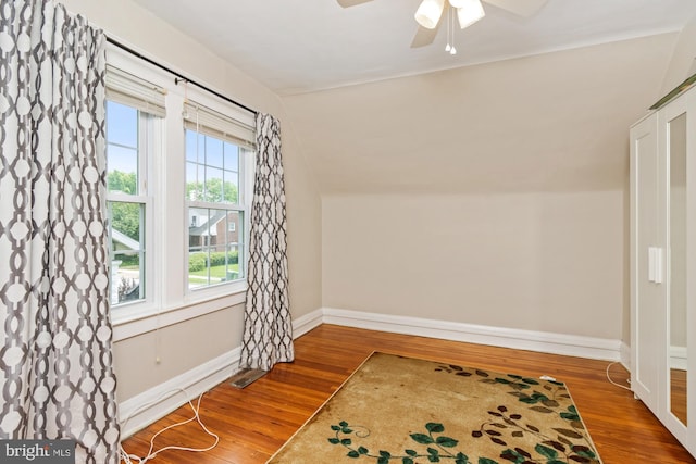 5100 Eugene Ave, Baltimore, MD 21206 - unfurnished room featuring wood finished floors, ceiling fan, and lofted ceiling
