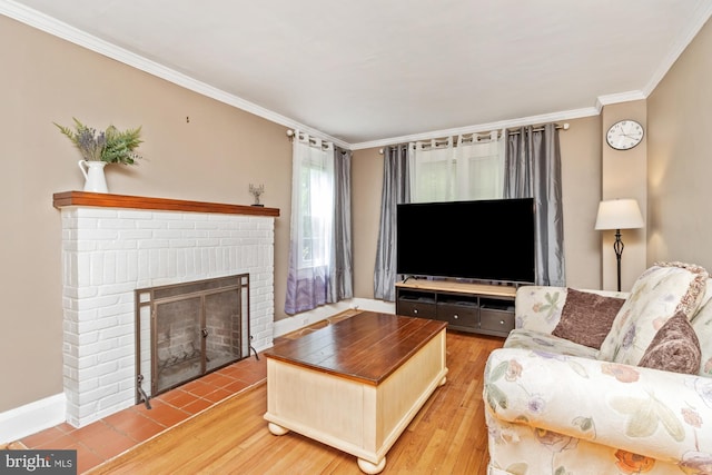 5100 Eugene Ave, Baltimore, MD 21206 - living room featuring a fireplace, wood finished floors, and ornamental molding