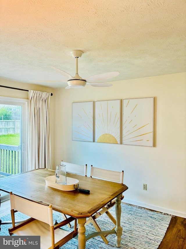 817 Maple Ave, Waynesboro, VA 22980 - dining area with a textured ceiling, ceiling fan, and wood finished floors