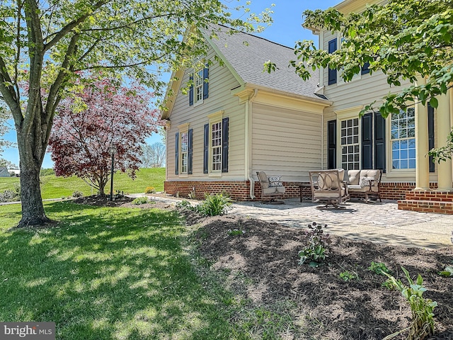 12773 Beebe Ct, Lovettsville, VA 20180 - back of house with a patio, a lawn, and a shingled roof