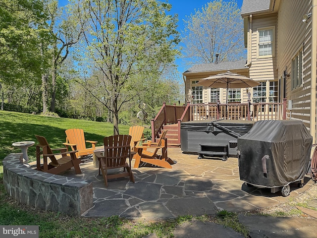 12773 Beebe Ct, Lovettsville, VA 20180 - view of patio with an outdoor fire pit, area for grilling, a deck, and a hot tub