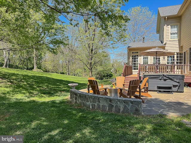 12773 Beebe Ct, Lovettsville, VA 20180 - view of grassy yard featuring a patio area, a fire pit, and a deck