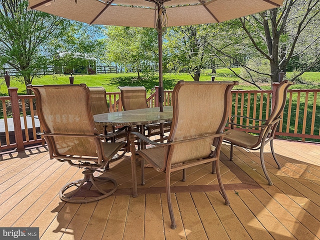 12773 Beebe Ct, Lovettsville, VA 20180 - wooden terrace with outdoor dining area and a lawn