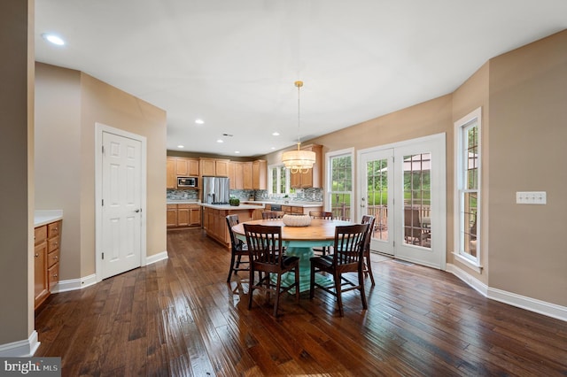 12773 Beebe Ct, Lovettsville, VA 20180 - dining room featuring dark wood-style flooring, a chandelier, and recessed lighting