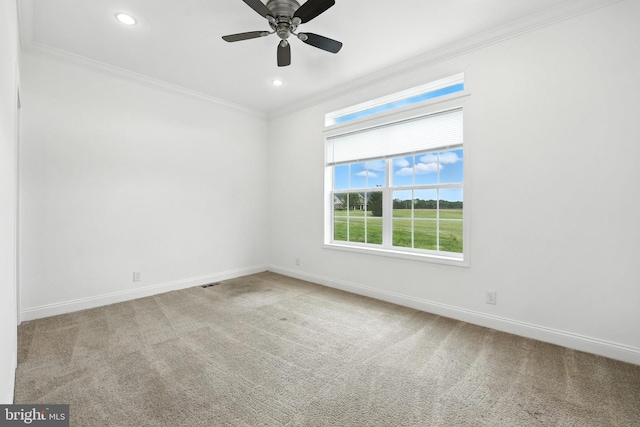9936 Bell Wood Farm Ln, Nokesville, VA 20181 - carpeted spare room with ornamental molding, ceiling fan, and recessed lighting