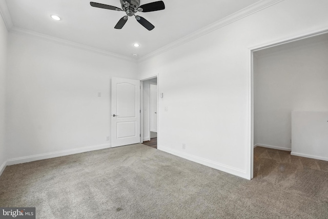 9936 Bell Wood Farm Ln, Nokesville, VA 20181 - empty room featuring carpet, a ceiling fan, ornamental molding, and recessed lighting
