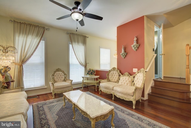 43855 Tattinger Ter, Ashburn, VA 20148 - living room featuring plenty of natural light, wood finished floors, and a ceiling fan