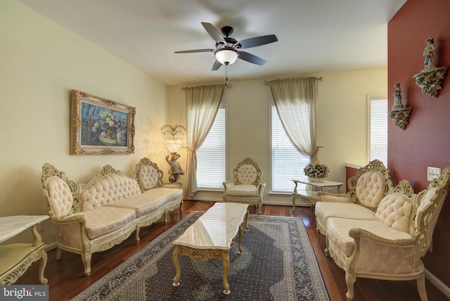 43855 Tattinger Ter, Ashburn, VA 20148 - living area featuring a ceiling fan and wood finished floors