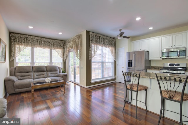 43855 Tattinger Ter, Ashburn, VA 20148 - kitchen with stainless steel appliances, open floor plan, plenty of natural light, and recessed lighting