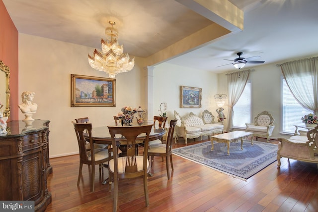 43855 Tattinger Ter, Ashburn, VA 20148 - dining room with hardwood / wood-style flooring, a chandelier, and ceiling fan