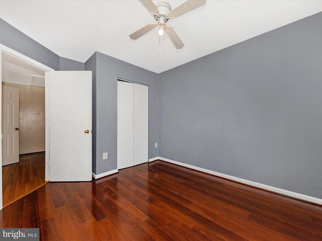 18040 Singing Pine Cir, Montgomery Village, MD 20886 - unfurnished bedroom with wood finished floors, a closet, and ceiling fan