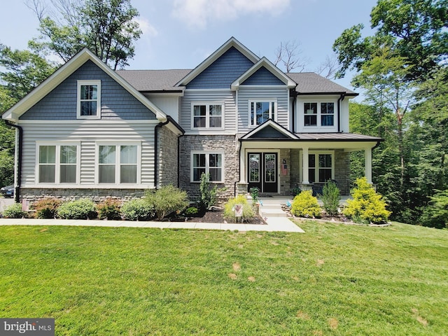 520 Walters Mill Rd, Forest Hill, MD 21050 - craftsman inspired home featuring stone siding, a front lawn, and a porch