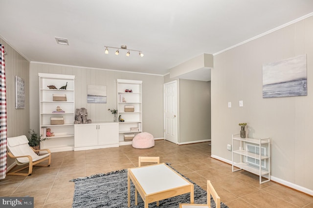 5917 Kingsford Rd Unit 366, Springfield, VA 22152 - sitting room with light tile patterned floors, built in features, and crown molding