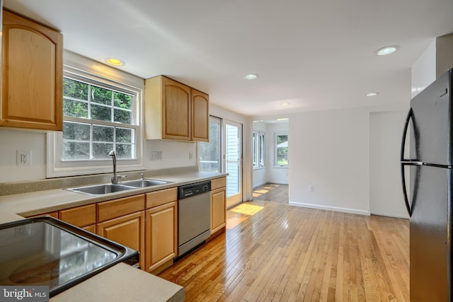 1720 Denton Ct, Crofton, MD 21114 - kitchen featuring freestanding refrigerator, dishwasher, plenty of natural light, light wood-style floors, and recessed lighting