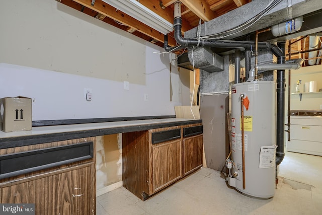 1720 Denton Ct, Crofton, MD 21114 - unfinished basement featuring gas water heater and washer / dryer