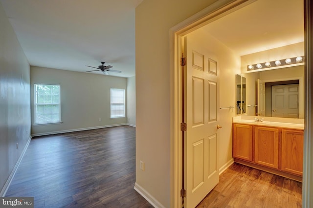2 N Cummings Dr, Middletown, DE 19709 - bathroom featuring plenty of natural light, wood finished floors, ceiling fan, and vanity